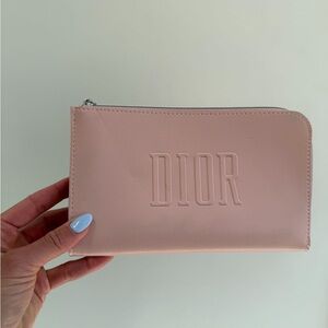 Blush Pink Embossed Leather Zip Makeup Case
